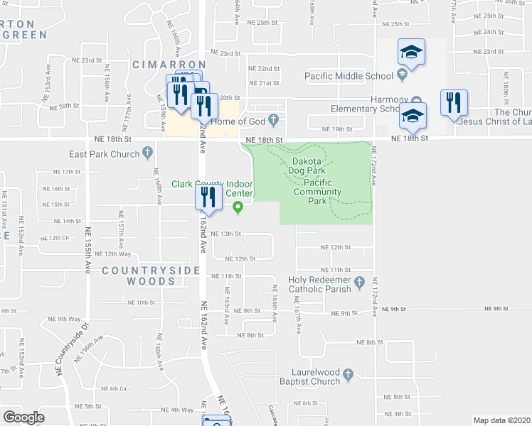map of restaurants, bars, coffee shops, grocery stores, and more near 1501 Northeast 164th Avenue in Vancouver