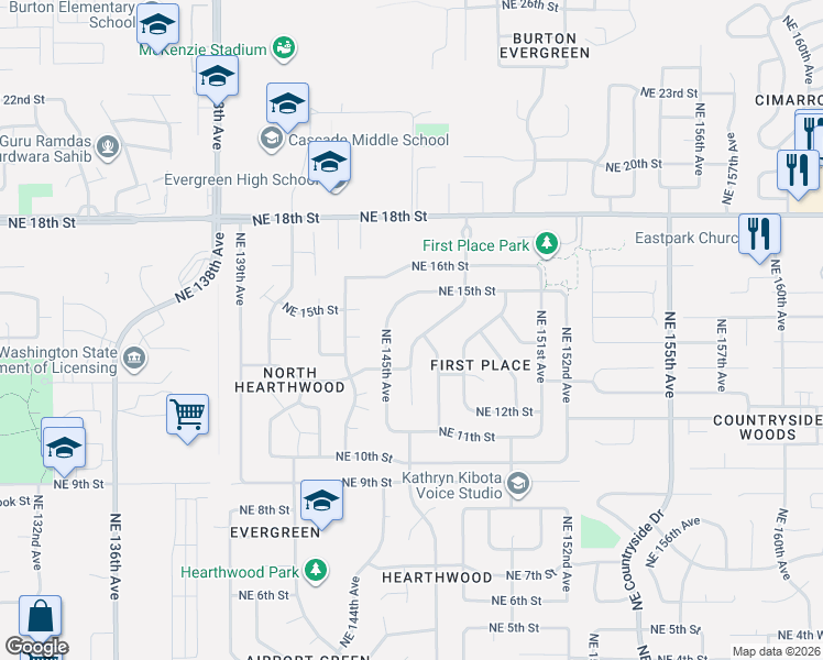 map of restaurants, bars, coffee shops, grocery stores, and more near 1400 Northeast 146th Avenue in Vancouver