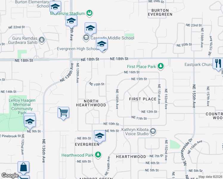 map of restaurants, bars, coffee shops, grocery stores, and more near 1408 Northeast 145th Avenue in Vancouver