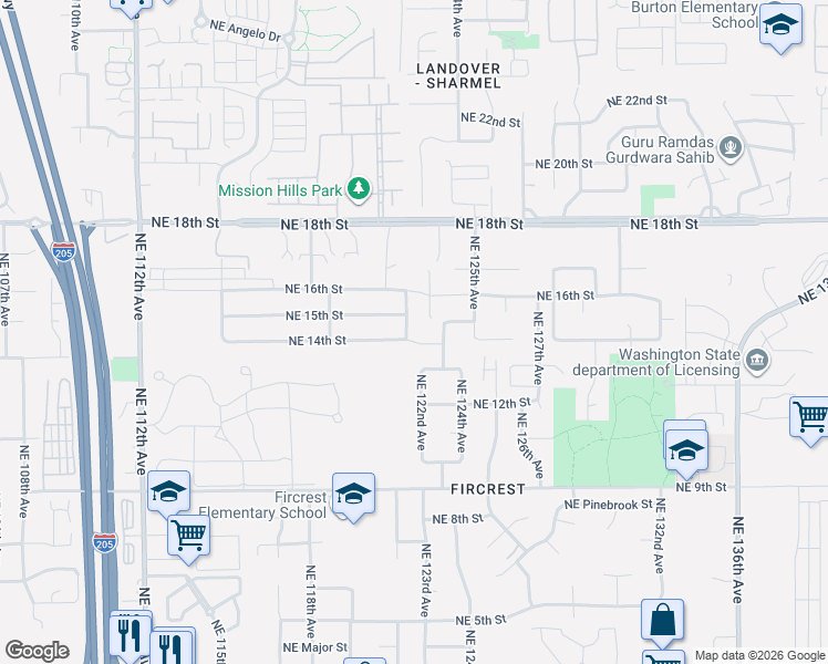 map of restaurants, bars, coffee shops, grocery stores, and more near 12031 Northeast 15th Street in Vancouver
