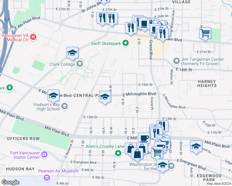 map of restaurants, bars, coffee shops, grocery stores, and more near 1510 X Street in Vancouver