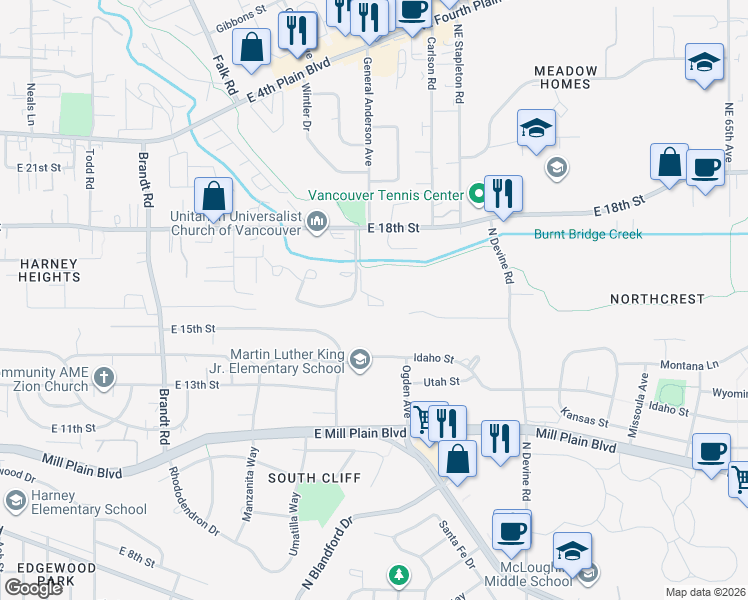 map of restaurants, bars, coffee shops, grocery stores, and more near 4613 East 18th Street in Vancouver