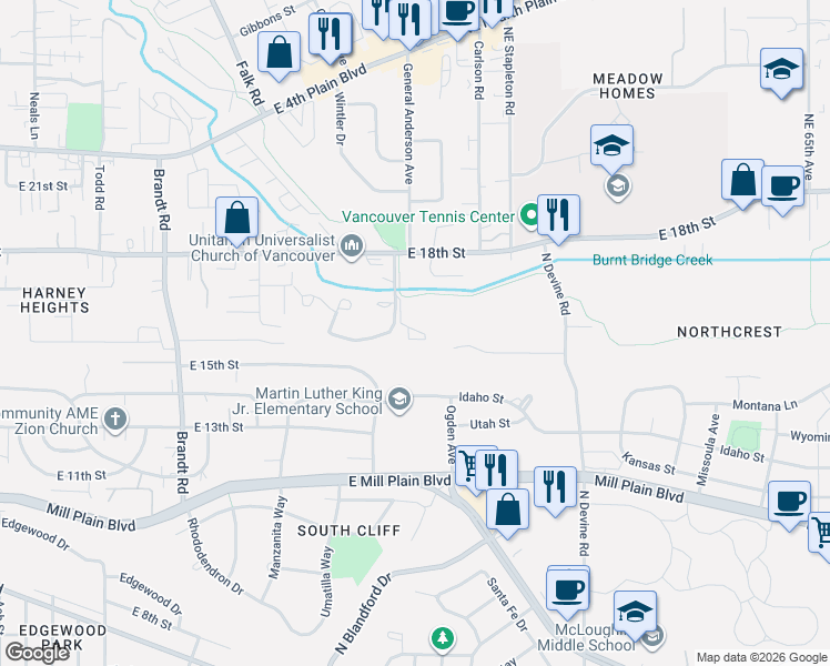 map of restaurants, bars, coffee shops, grocery stores, and more near 4613 East 18th Street in Vancouver
