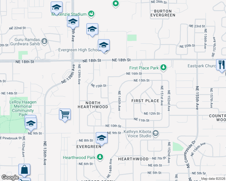 map of restaurants, bars, coffee shops, grocery stores, and more near 14304 Northeast 14th Circle in Vancouver