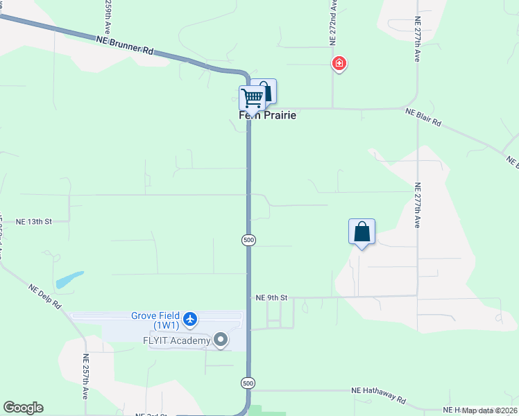 map of restaurants, bars, coffee shops, grocery stores, and more near 1317 Northeast 267th Avenue in Camas