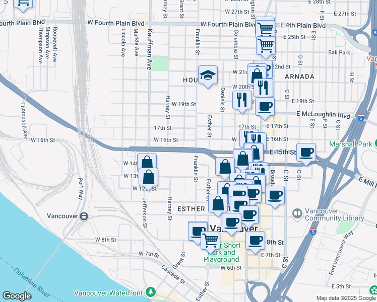 map of restaurants, bars, coffee shops, grocery stores, and more near 637 West 15th Street in Vancouver