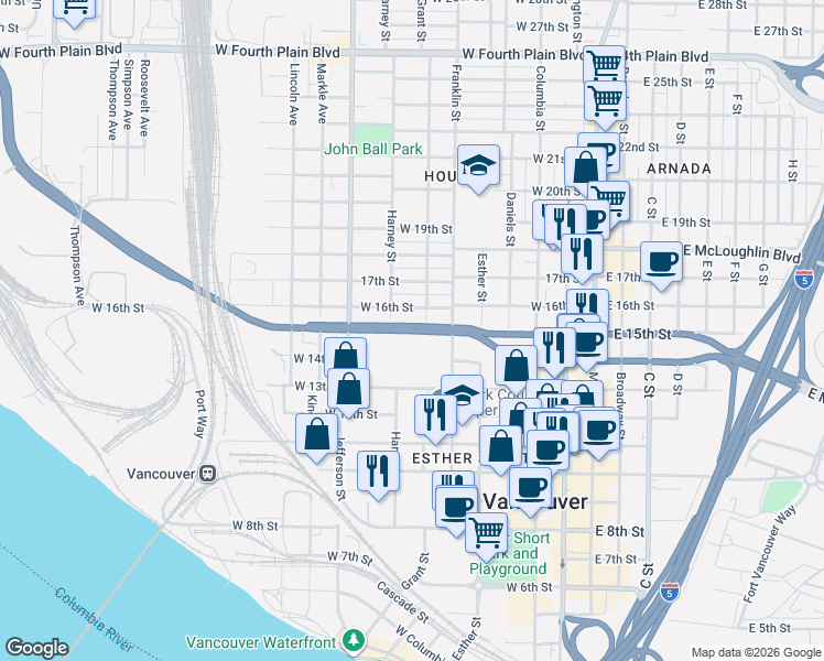 map of restaurants, bars, coffee shops, grocery stores, and more near 735 West 15th Street in Vancouver