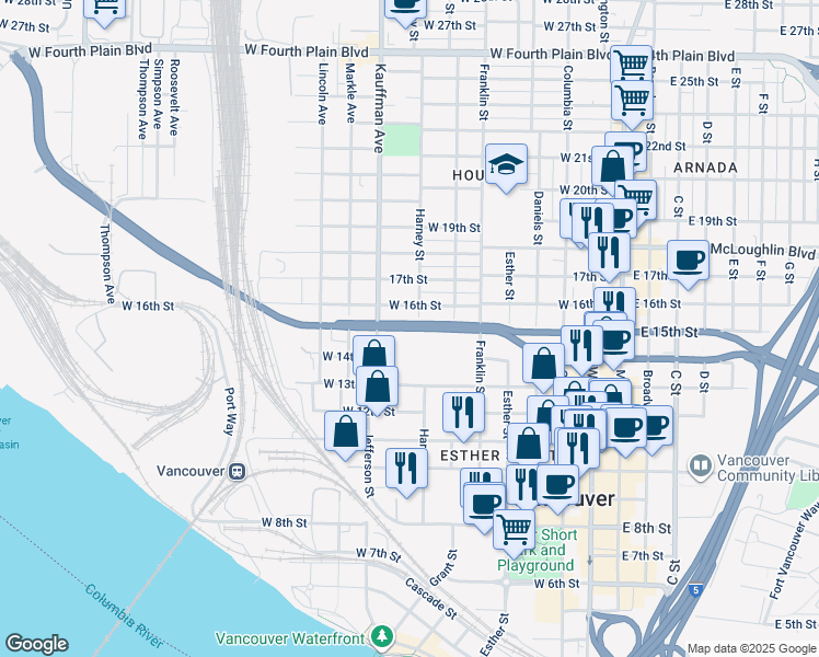 map of restaurants, bars, coffee shops, grocery stores, and more near 857 West 15th Street in Vancouver