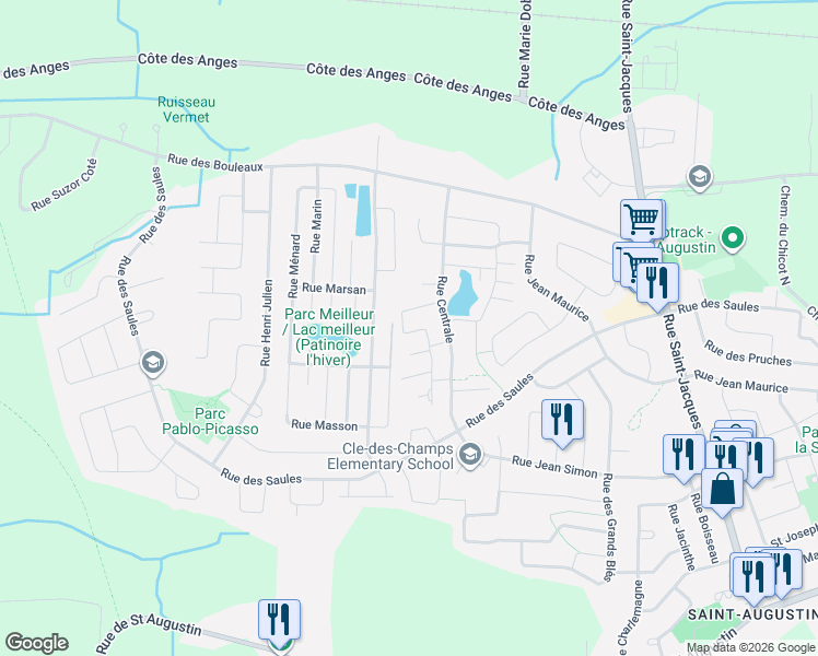 map of restaurants, bars, coffee shops, grocery stores, and more near 8615 Rue Lebrun in Mirabel