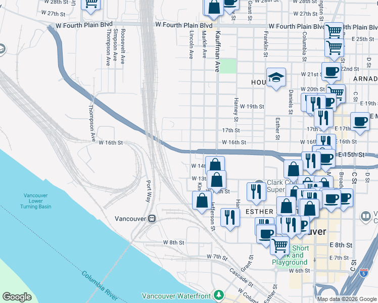 map of restaurants, bars, coffee shops, grocery stores, and more near 1235 West 15th Street in Vancouver