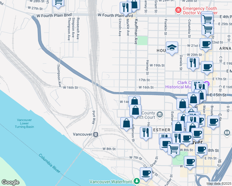 map of restaurants, bars, coffee shops, grocery stores, and more near 1330 West 15th Street in Vancouver
