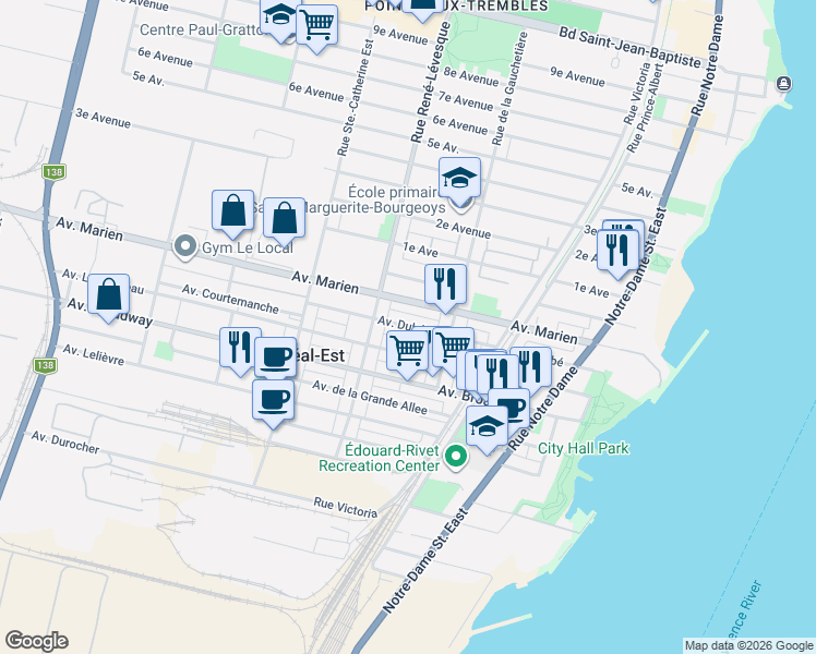 map of restaurants, bars, coffee shops, grocery stores, and more near 97 Avenue Dubé in Montréal-Est