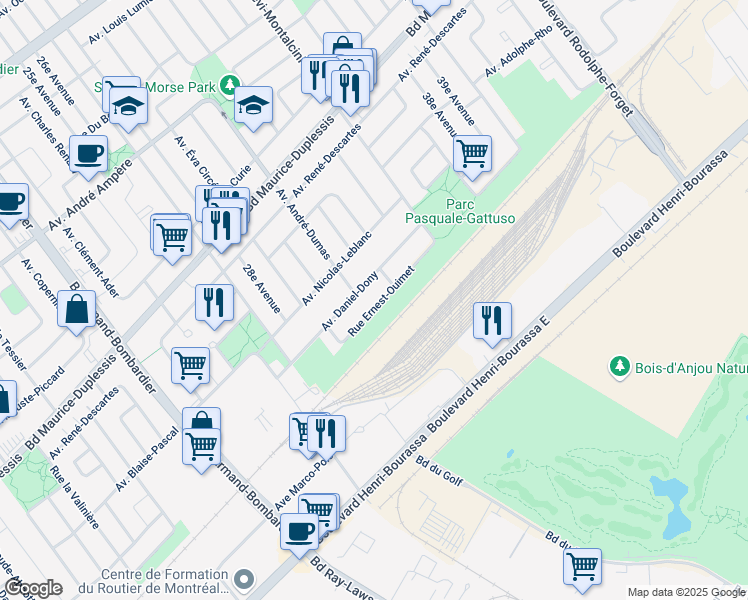 map of restaurants, bars, coffee shops, grocery stores, and more near 8413 Rue Ernest Ouimet in Montréal