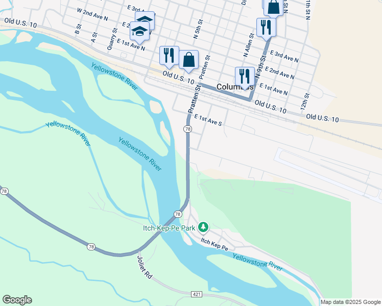 map of restaurants, bars, coffee shops, grocery stores, and more near 1001-1029 E 3rd Avenue South in Columbus