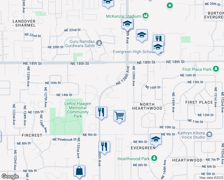 map of restaurants, bars, coffee shops, grocery stores, and more near 1441 Northeast 136th Avenue in Vancouver