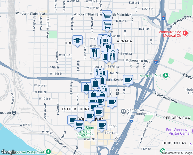 map of restaurants, bars, coffee shops, grocery stores, and more near 1510 Washington Street in Vancouver