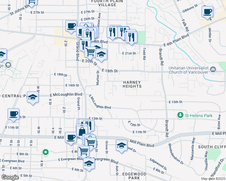 map of restaurants, bars, coffee shops, grocery stores, and more near 1602 Ash Street in Vancouver