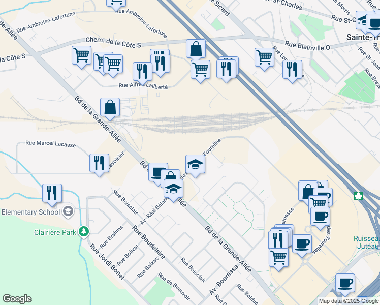 map of restaurants, bars, coffee shops, grocery stores, and more near 3700 Avenue des Grandes Tourelles in Boisbriand