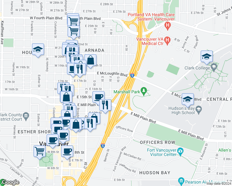 map of restaurants, bars, coffee shops, grocery stores, and more near 625 East 16th Street in Vancouver