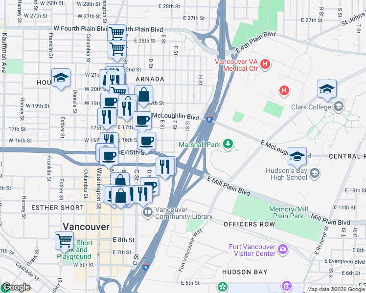 map of restaurants, bars, coffee shops, grocery stores, and more near 619 East 16th Street in Vancouver