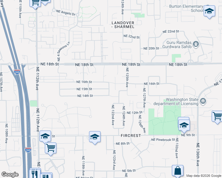 map of restaurants, bars, coffee shops, grocery stores, and more near 1501 Northeast 121st Avenue in Vancouver