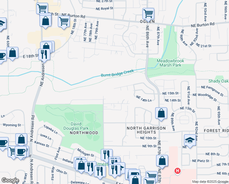 map of restaurants, bars, coffee shops, grocery stores, and more near 8009 Northeast 16th Street in Vancouver