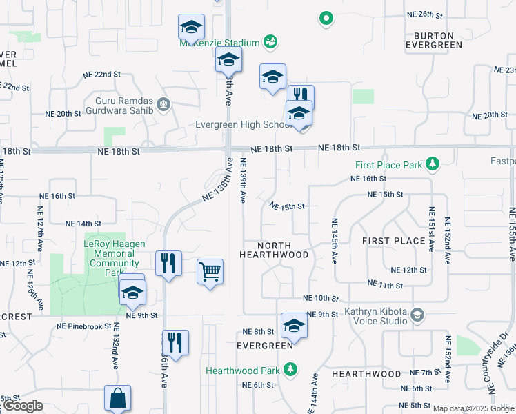 map of restaurants, bars, coffee shops, grocery stores, and more near 1412 Northeast 140th Avenue in Vancouver