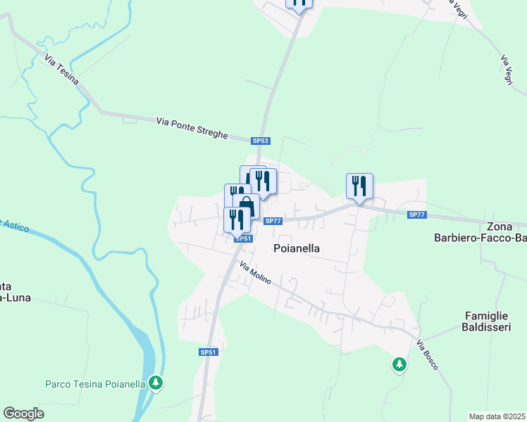 map of restaurants, bars, coffee shops, grocery stores, and more near 6 Via Fornace in Poianella