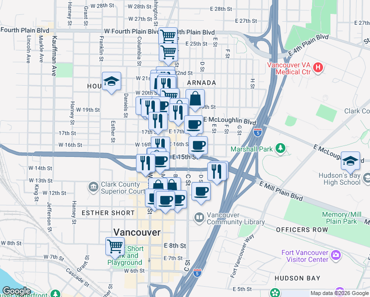 map of restaurants, bars, coffee shops, grocery stores, and more near 205 East 16th Street in Vancouver