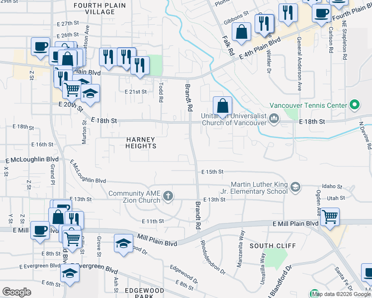 map of restaurants, bars, coffee shops, grocery stores, and more near 1611 Brandt Road in Vancouver