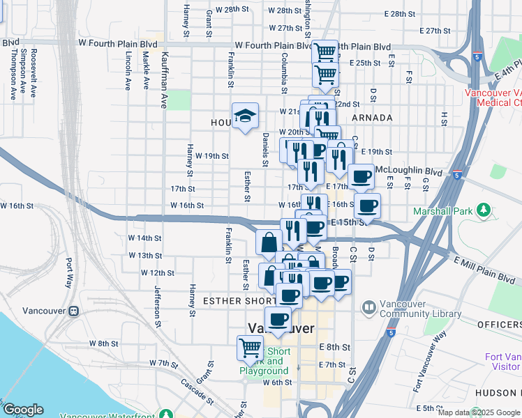 map of restaurants, bars, coffee shops, grocery stores, and more near 1514 Daniels Street in Vancouver