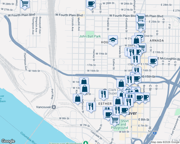 map of restaurants, bars, coffee shops, grocery stores, and more near 827 West 16th Street in Vancouver