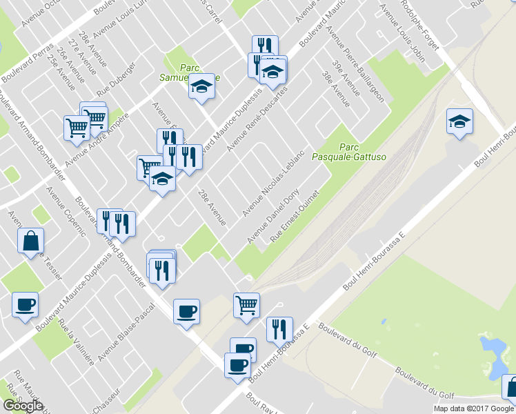 map of restaurants, bars, coffee shops, grocery stores, and more near 8364 Avenue Nicolas-Leblanc in Montréal