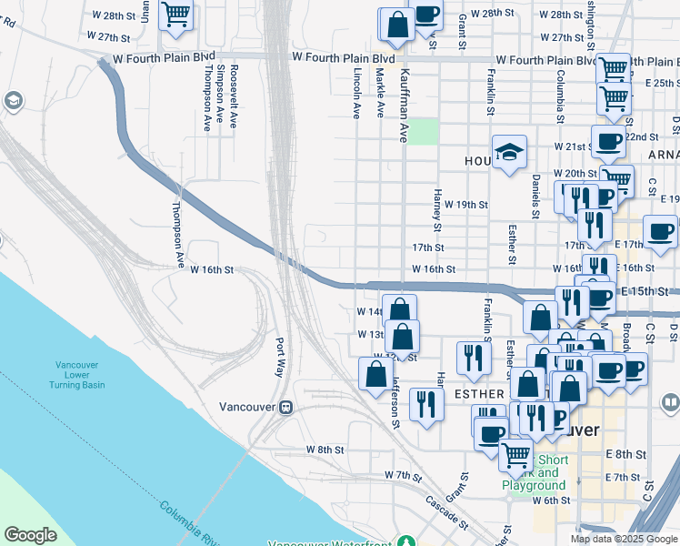 map of restaurants, bars, coffee shops, grocery stores, and more near 1207 West 16th Street in Vancouver