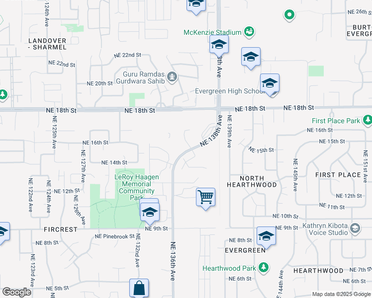 map of restaurants, bars, coffee shops, grocery stores, and more near 1402 Northeast 138th Avenue in Vancouver