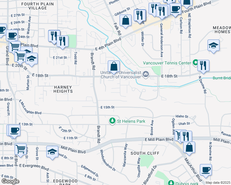 map of restaurants, bars, coffee shops, grocery stores, and more near 1604 Bryant Street in Vancouver
