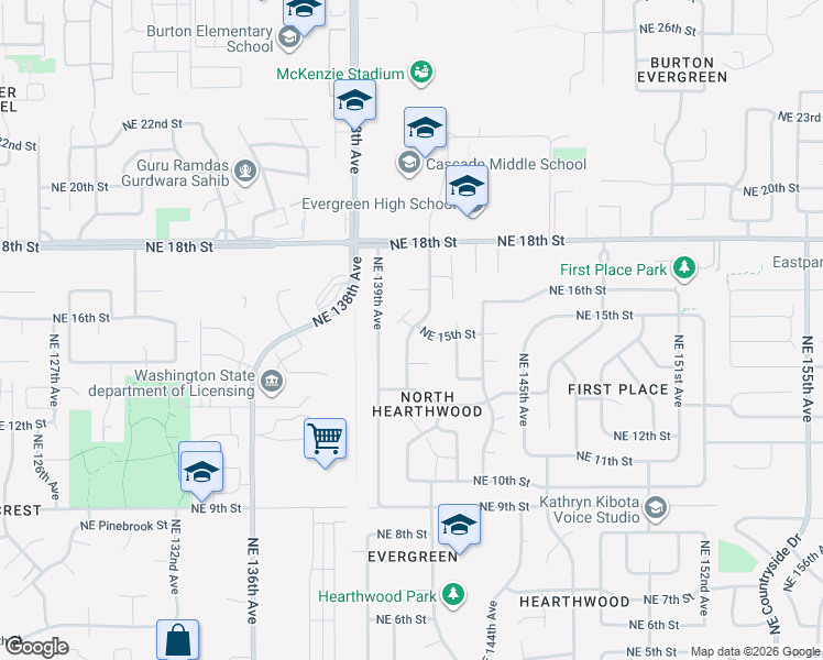 map of restaurants, bars, coffee shops, grocery stores, and more near 1412 Northeast 140th Avenue in Vancouver