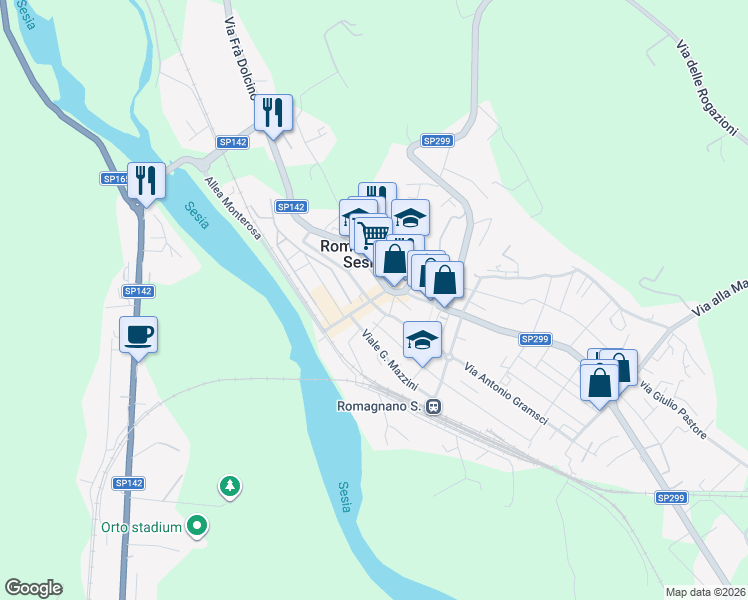 map of restaurants, bars, coffee shops, grocery stores, and more near 7 Corso Giuseppe Garibaldi in Romagnano Sesia