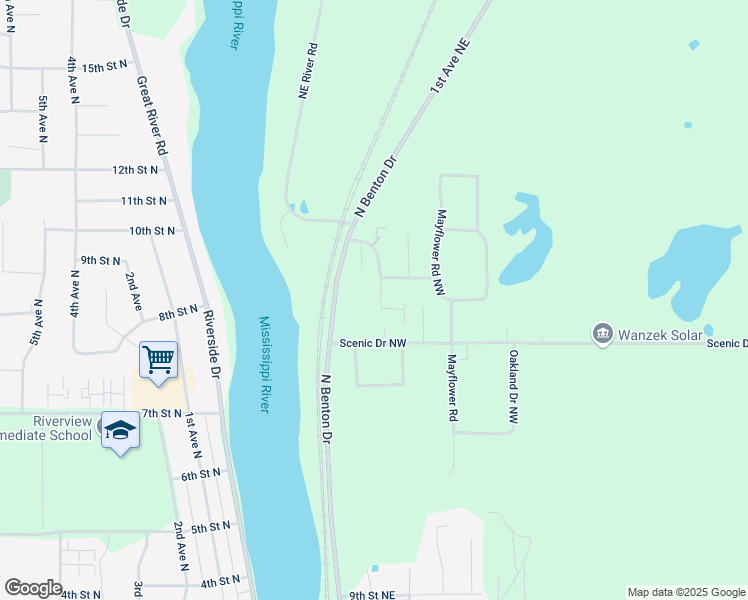 map of restaurants, bars, coffee shops, grocery stores, and more near 4593 Mallard Court Northwest in Sauk Rapids