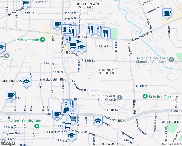 map of restaurants, bars, coffee shops, grocery stores, and more near 1625 Ash Street in Vancouver