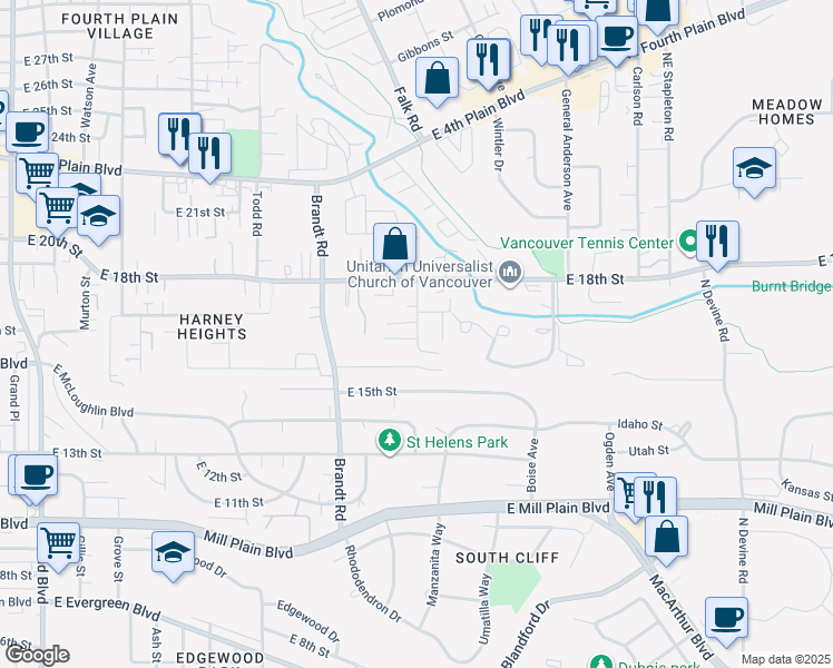 map of restaurants, bars, coffee shops, grocery stores, and more near 1604 Bryant Street in Vancouver