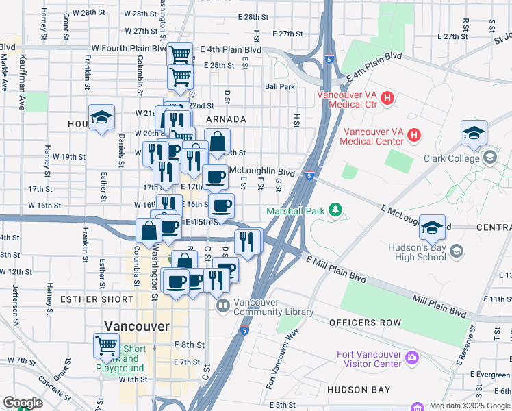 map of restaurants, bars, coffee shops, grocery stores, and more near 501 East 16th Street in Vancouver