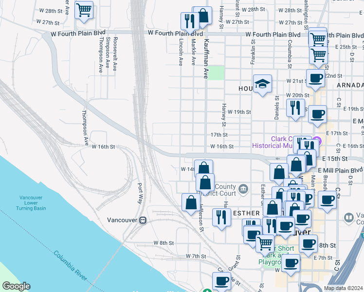 map of restaurants, bars, coffee shops, grocery stores, and more near 1182 West 16th Street in Vancouver