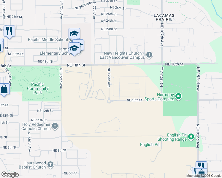 map of restaurants, bars, coffee shops, grocery stores, and more near 1502 Northeast 180th Avenue in Vancouver