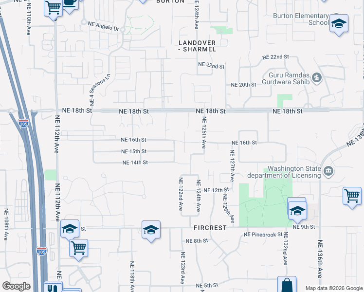 map of restaurants, bars, coffee shops, grocery stores, and more near 1512 Northeast 122nd Court in Vancouver