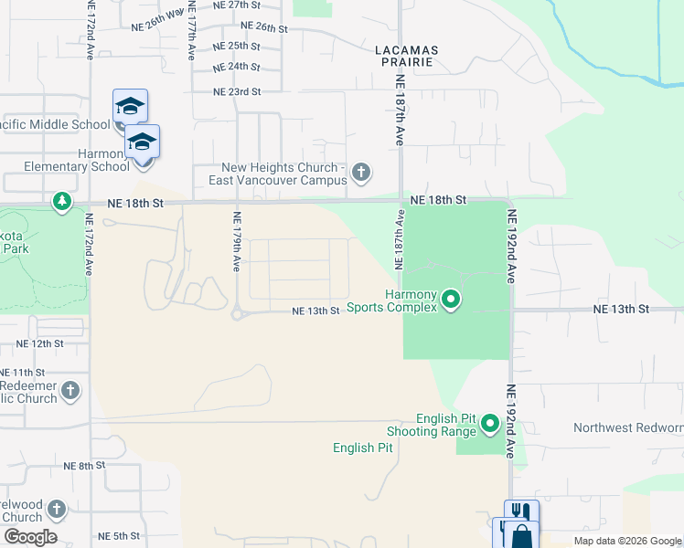 map of restaurants, bars, coffee shops, grocery stores, and more near 1504 Northeast 185th Avenue in Vancouver