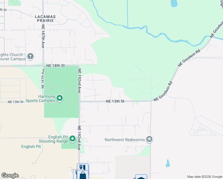 map of restaurants, bars, coffee shops, grocery stores, and more near 1825 Northeast 195th Avenue in Camas