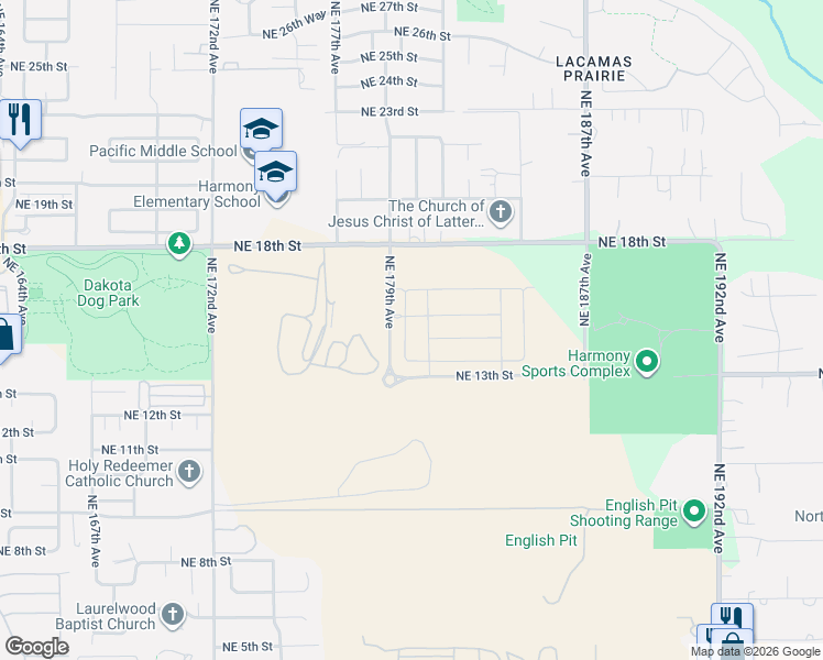 map of restaurants, bars, coffee shops, grocery stores, and more near 1505 Northeast 180th Avenue in Vancouver