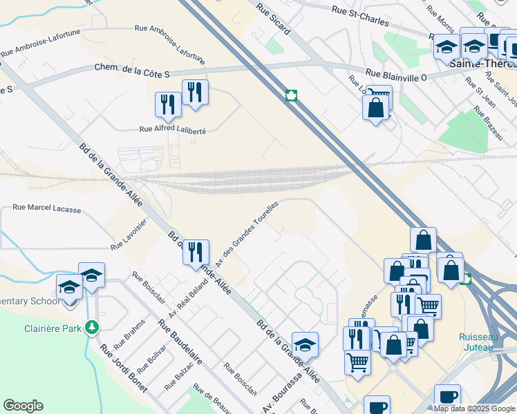 map of restaurants, bars, coffee shops, grocery stores, and more near 3700 Avenue des Grandes Tourelles in Boisbriand