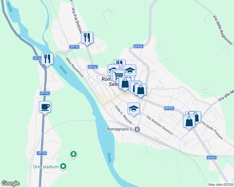 map of restaurants, bars, coffee shops, grocery stores, and more near 7 Corso Giuseppe Garibaldi in Romagnano Sesia